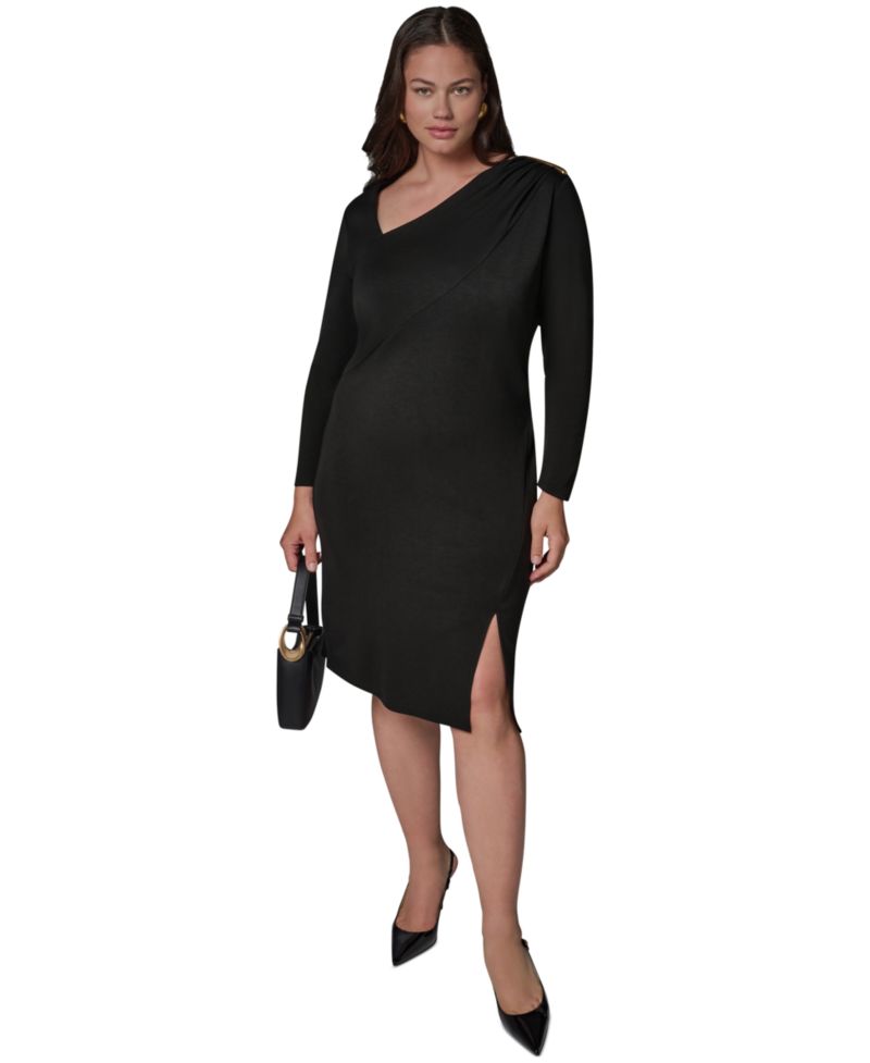 Petite Long-Sleeve Asymmetrical Neck Sheath Dress