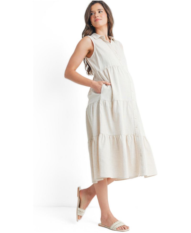 Women's Nursing Button Front Sleeveless Shirt Dress