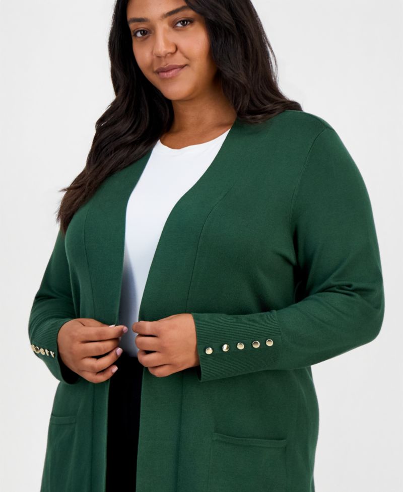 Petite Open-Front Button-Cuff Cardigan Sweater