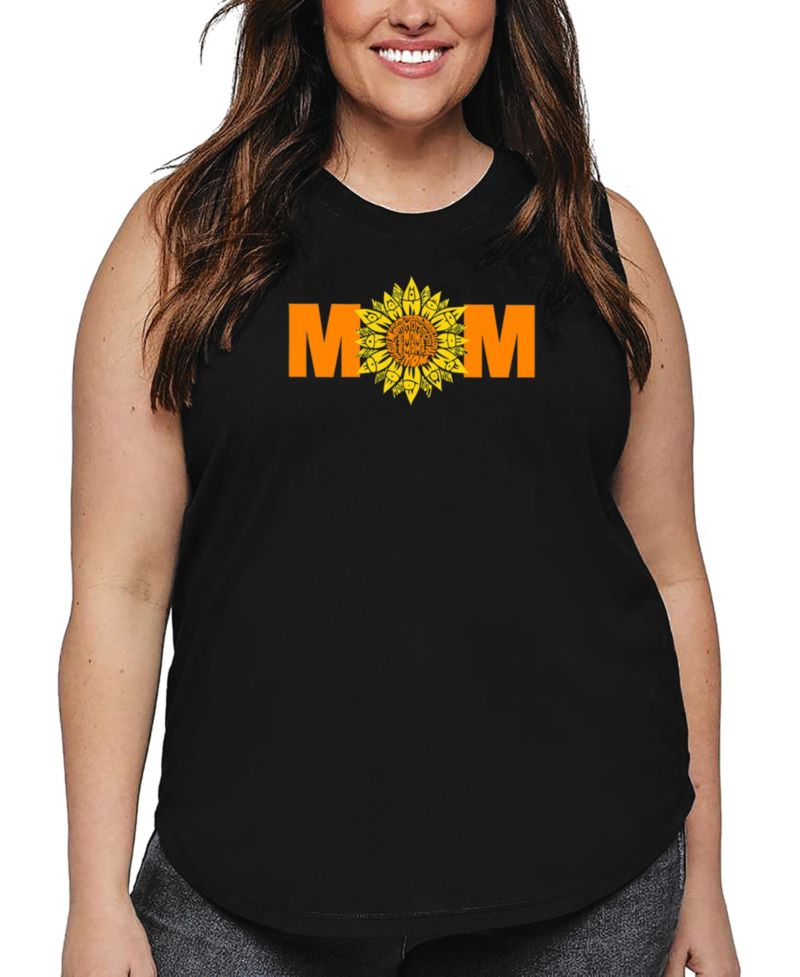 Plus Size Mom Sunflower Word Art Tank Top
