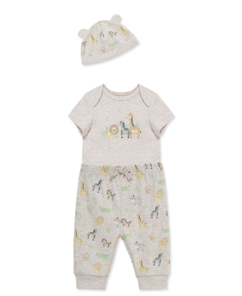 Baby Boys' Jungle Short-Sleeve Bodysuit, Pants & Hat, 3-Piece Set