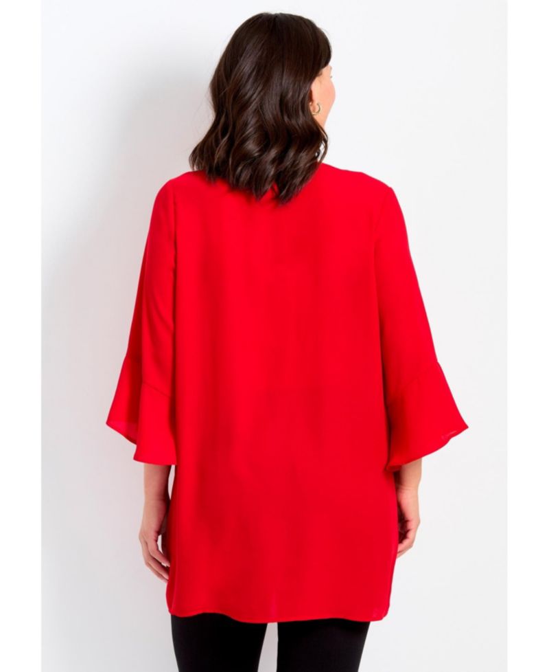 Women's Plus Size V-Neck Lace-Up Bell Sleeve Tunic