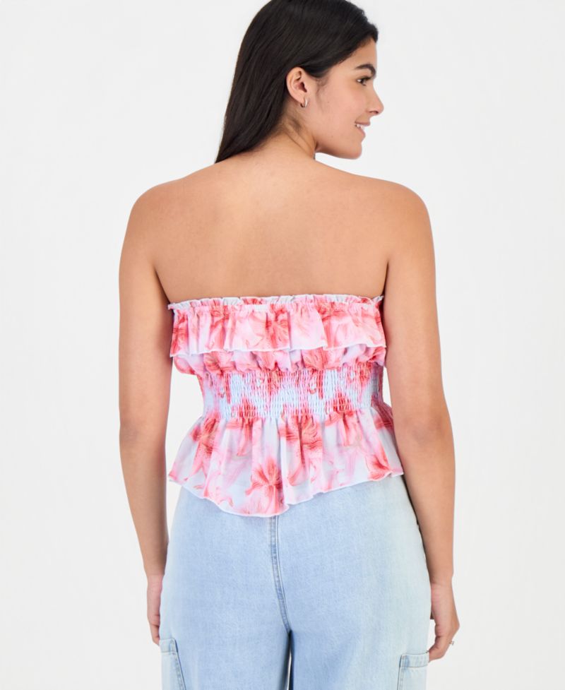 Juniors' Printed Ruffled Tube Top