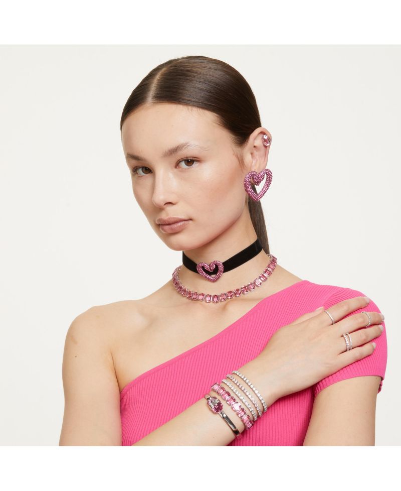 Crystal Matrix Tennis Bracelet Round Cut Pink Rhodium Plated
