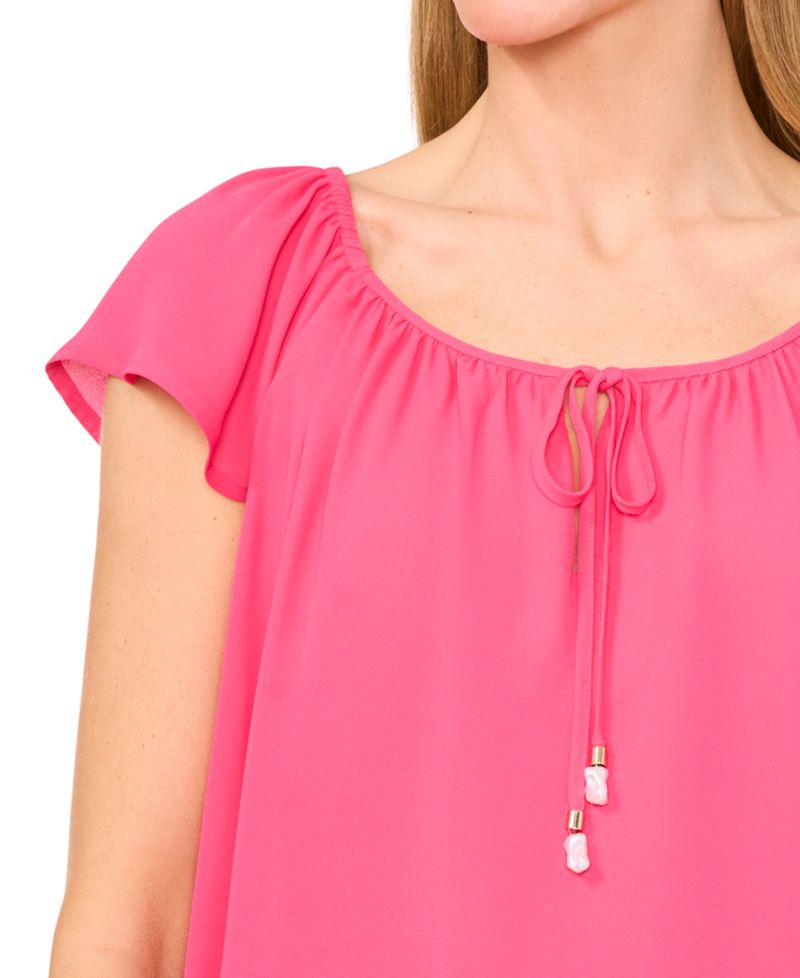 Women's Round-Neck Flutter-Sleeve Blouse