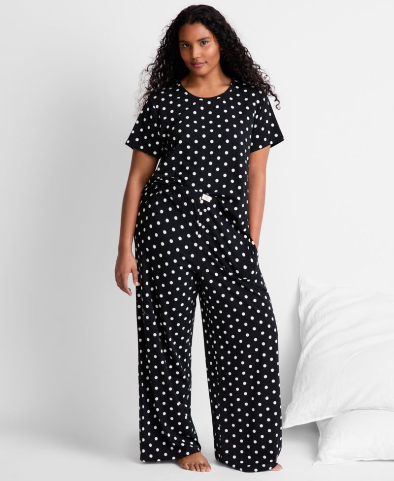 Women's Short-Sleeve Crewneck Cotton-Blend T-Shirt and Pants Set