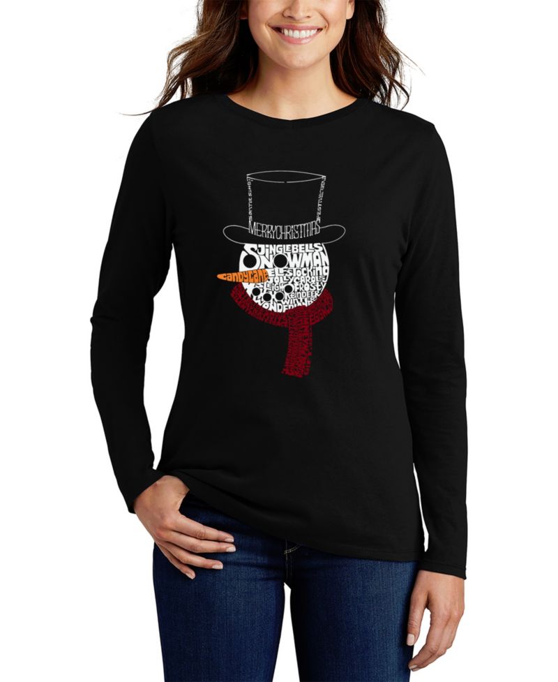 Women's Snowman Face Word Art Long-Sleeve T-Shirt