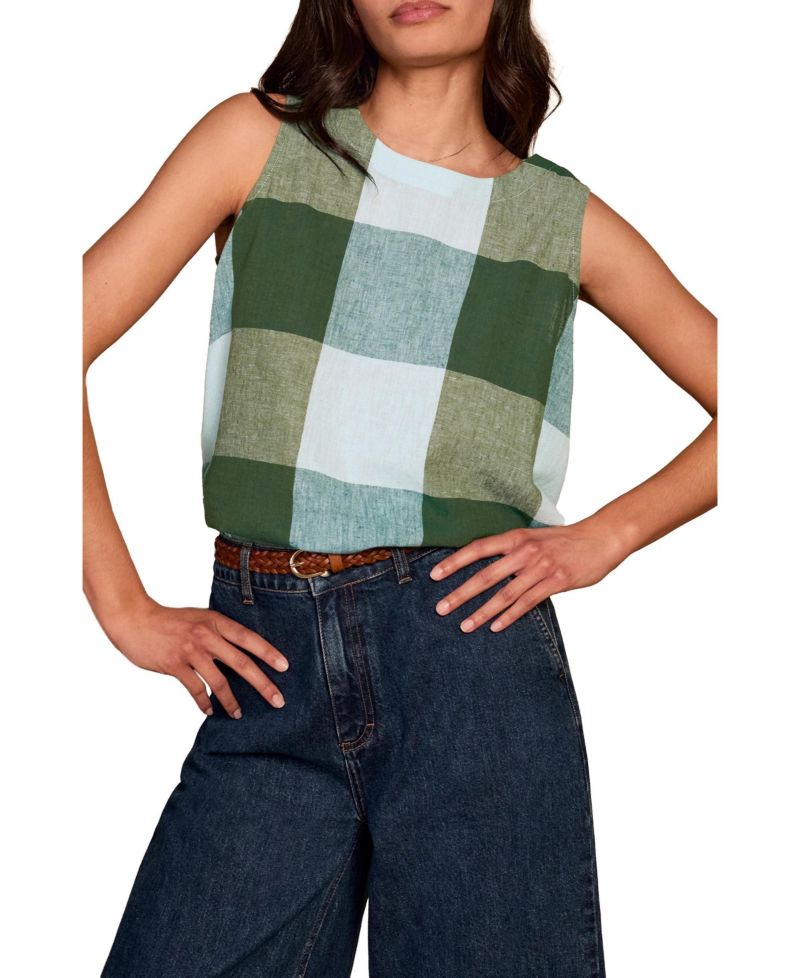 Women's Plaid Pleat-Back Sleeveless Blouse