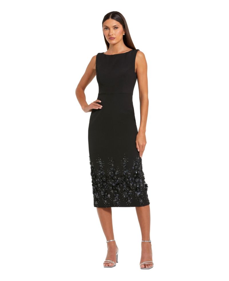 Women's 3D-Floral-Beading Midi Dress