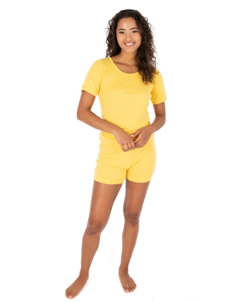 Womens Matching Family Two Piece Cotton Short Sleeve Shirt and Shorts Solid Color Pajamas