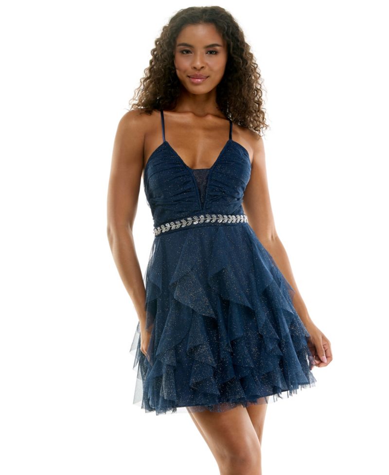 Juniors' Strappy Petal Detail Skirt Dress