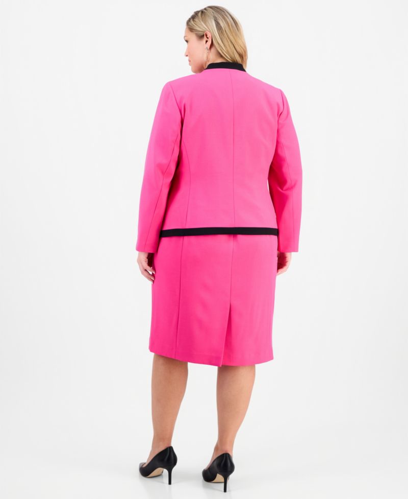 Plus Size Collarless Open-Front Ponte Jacket & 2 Piece Dress Suit