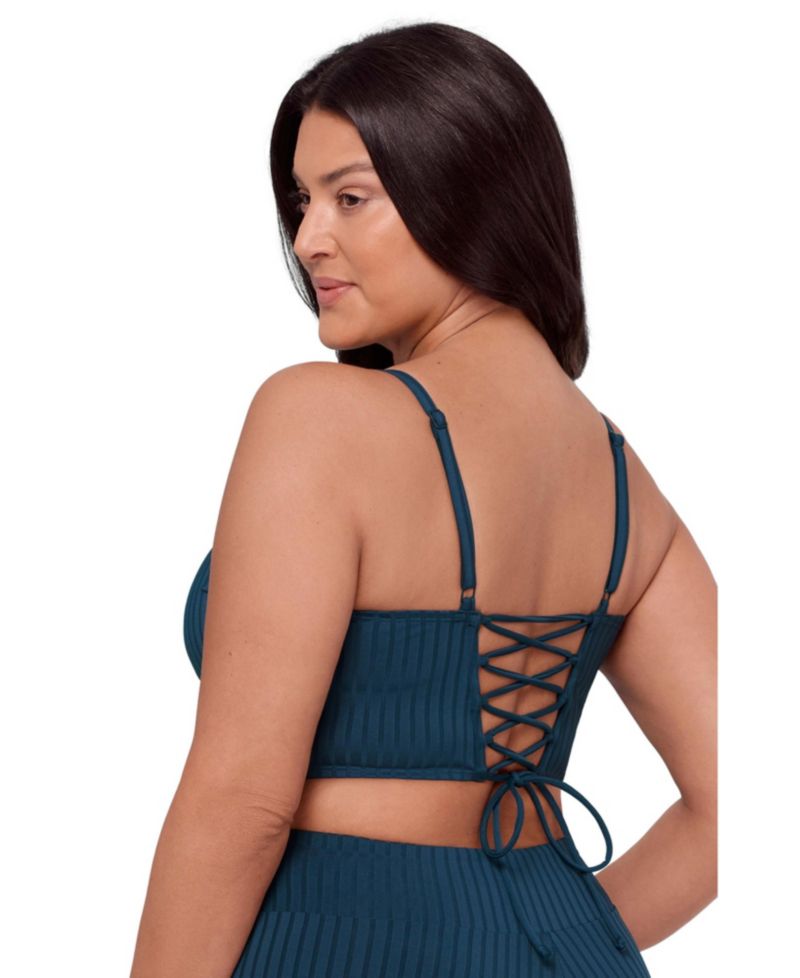 Women's Supportive and Sculpting Ribbed Square-Neck Midkini Swimsuit Top
