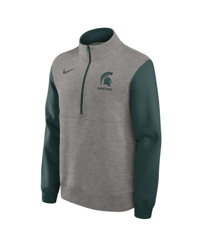 Men's Heather Gray/Green Michigan State Spartans Club Fleece Half-Zip Pullover Sweatshirt