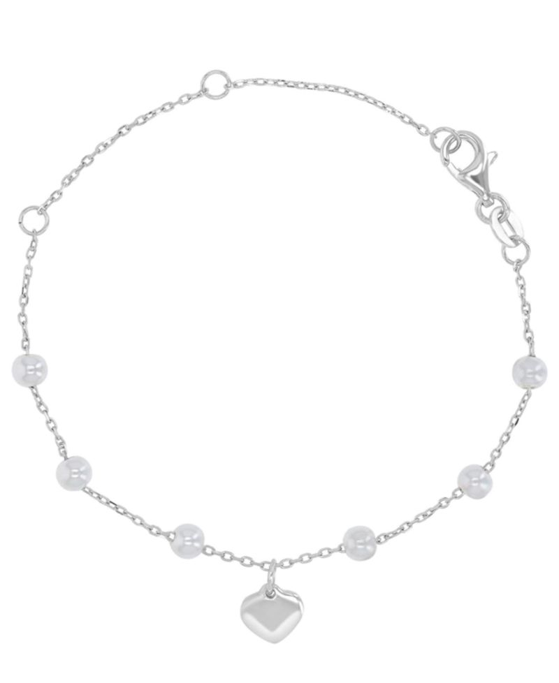 Rhodium Over Sterling Silver Cultured Pearl Station Bracelet