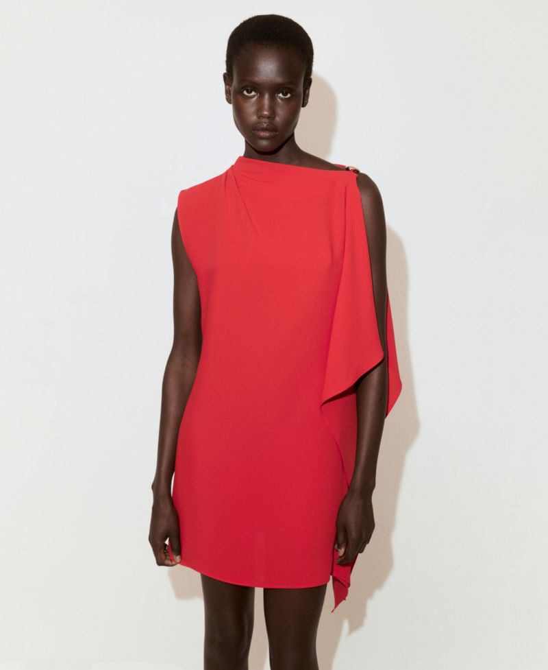 Women's Asymmetrical Neck And Metallic Detail Dress