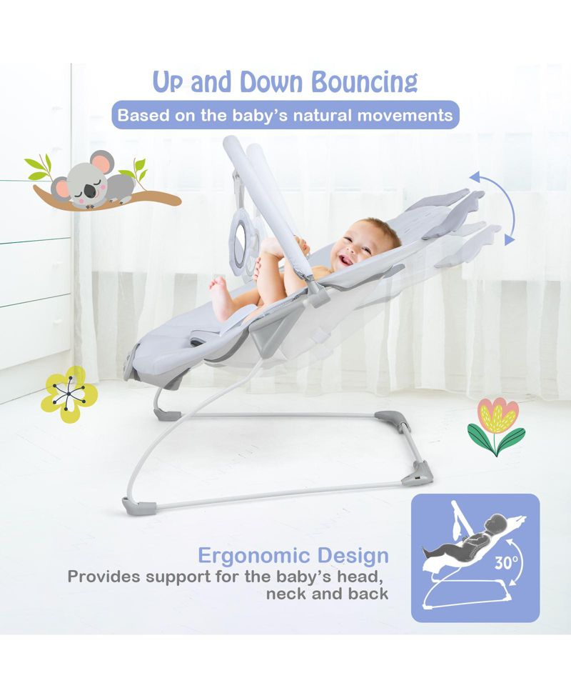 Boys Portable Bouncer Rocker Seat with Detachable Toy Bar-Grey