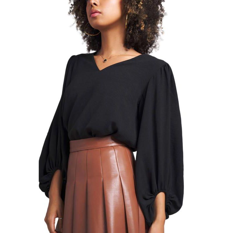 Women's Salem Oversized V-Neck Front Blouse with Balloon Sleeves and Elastic cuff