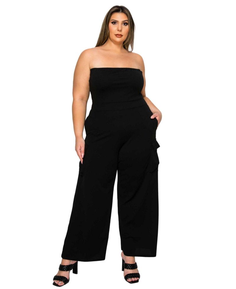 Women's Plus Size Yumi Sleeveless Cargo Jumpsuit