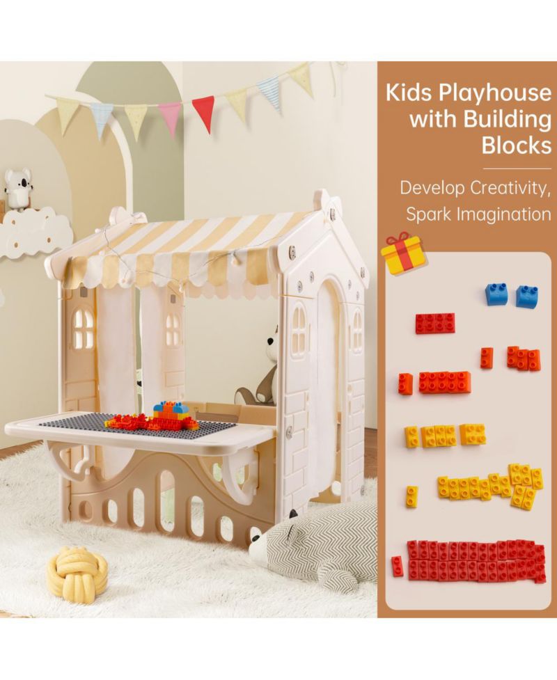 Foldable Lighted Kids' Playhouse with Building Blocks