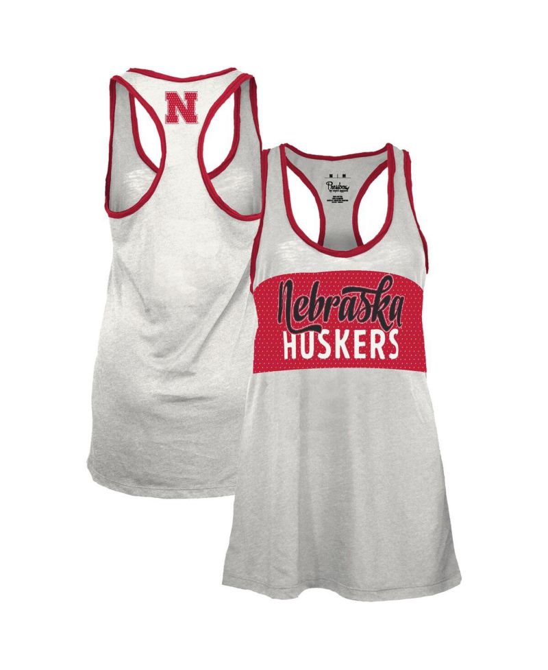 Women's White/Scarlet Nebraska Huskers Tracy Racerback Burnout Tank Top