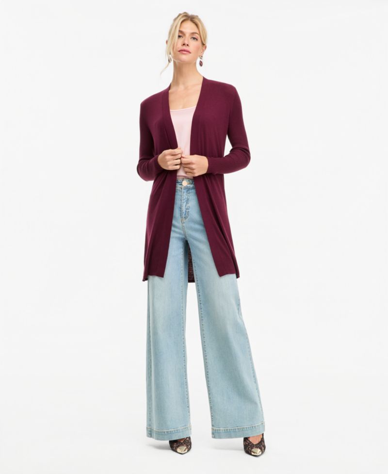 Women's Duster Open-Front Ribbed Cardigan