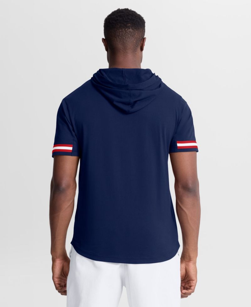 Men's Navy New England Patriots Optimal Play Short Sleeve Hooded T-Shirt