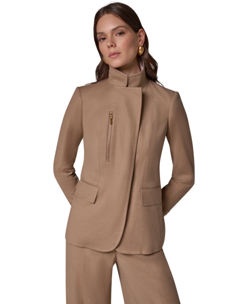 Women's Asymmetrical Zip Shoulder-Padded Blazer