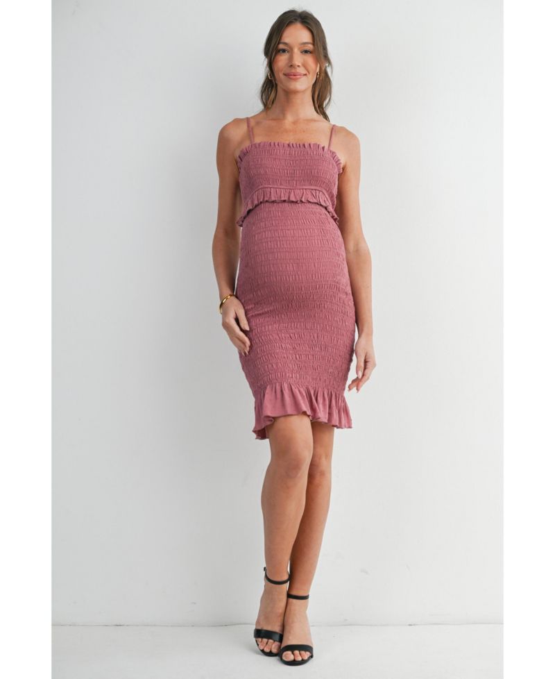Women's Smocked Spaghetti Strap Dress with Ruffle Hem