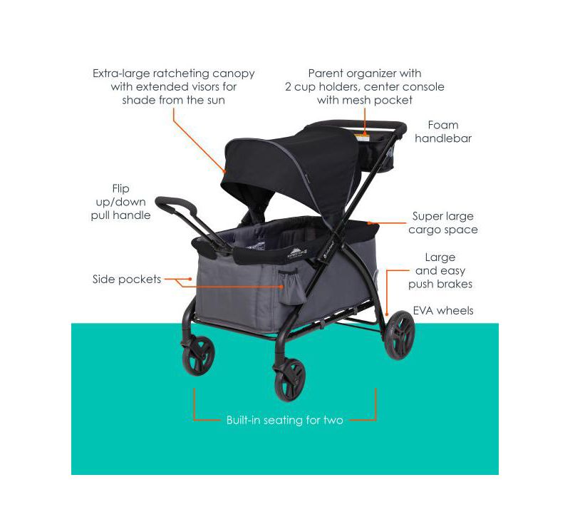 Kids Trend Tour LTE 2-in-1 Stroller Wagon - - Gravity Black