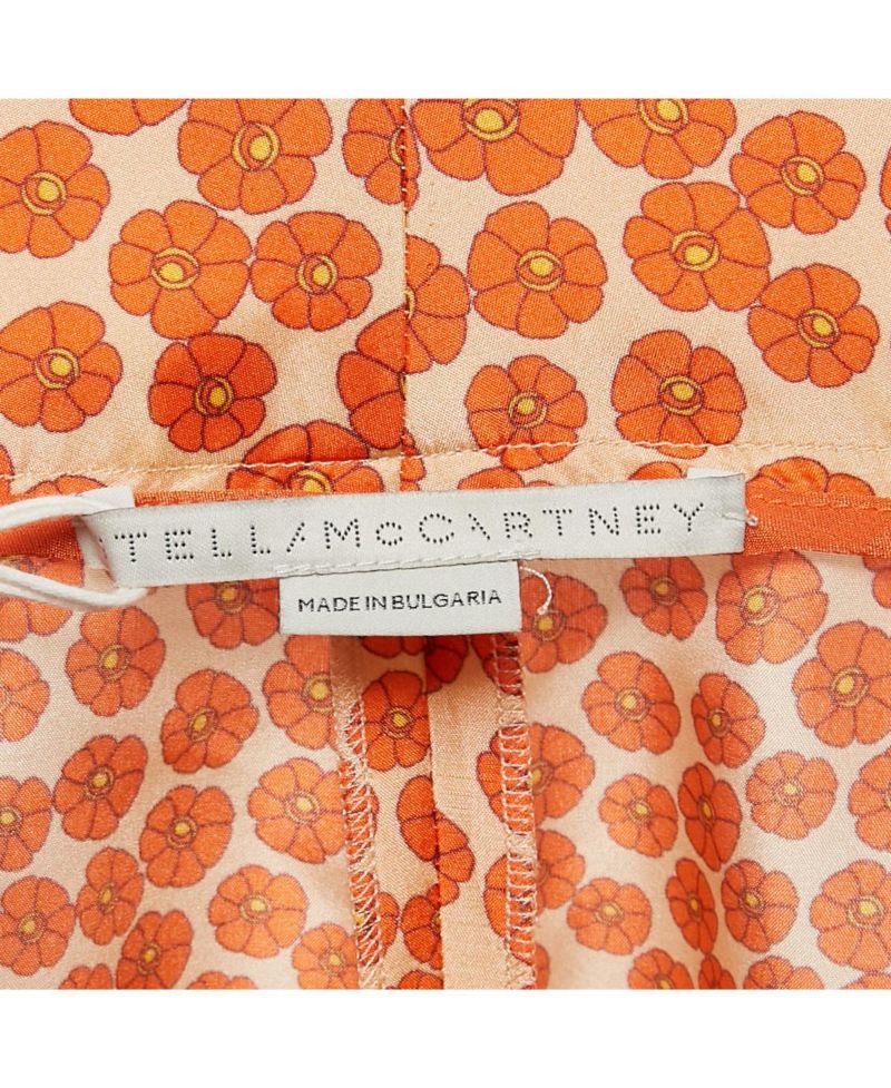 Women's Orange Ditsy Floral Print Silk Trousers