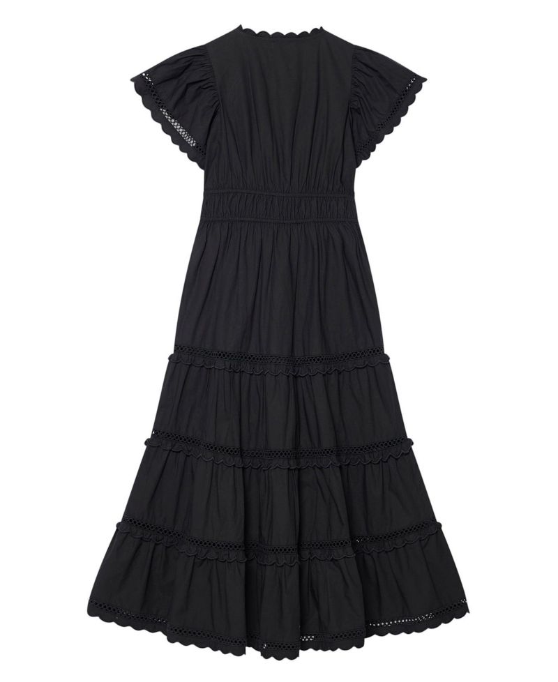 Women's V-Neck Short-Sleeve Ruffle Cotton Maxi Dress