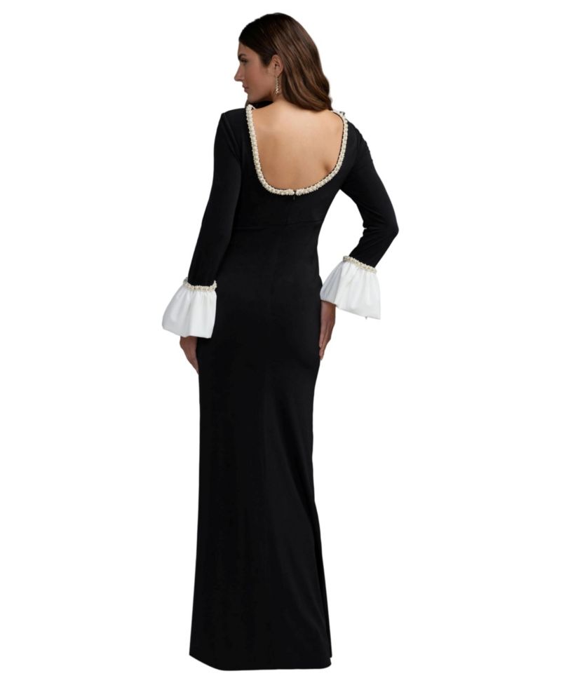 Women's Pearl Trim Long Sleeve Gown