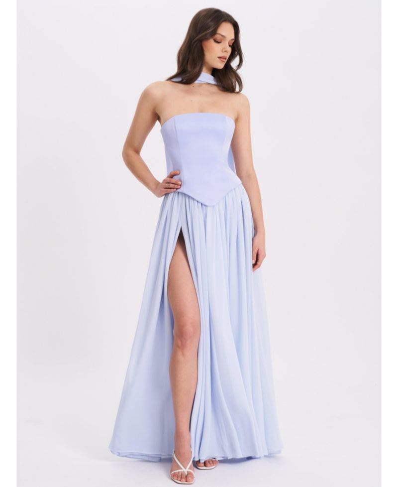 Women's Qianna Baby Blue Peplum Top Drop Waist Chiffon Gown