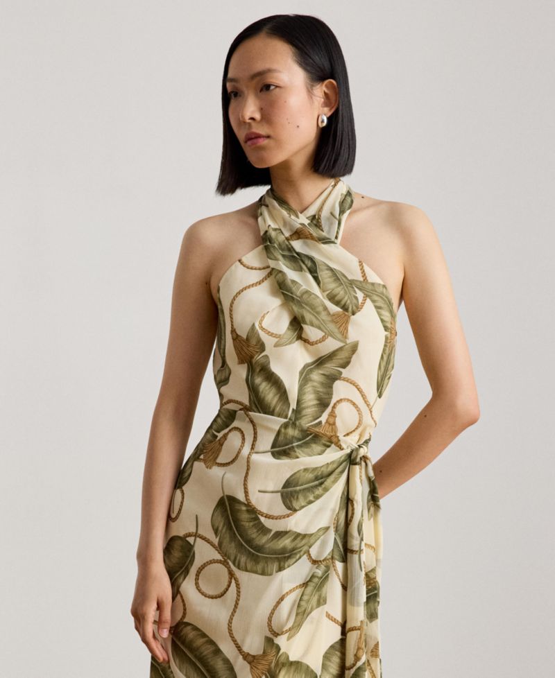 Women's Printed Crisscross Halter Neck Midi Dress