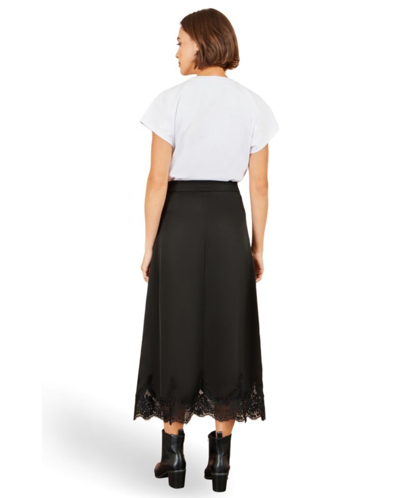 Women's High-Waisted Midi Lace-Trim Skirt