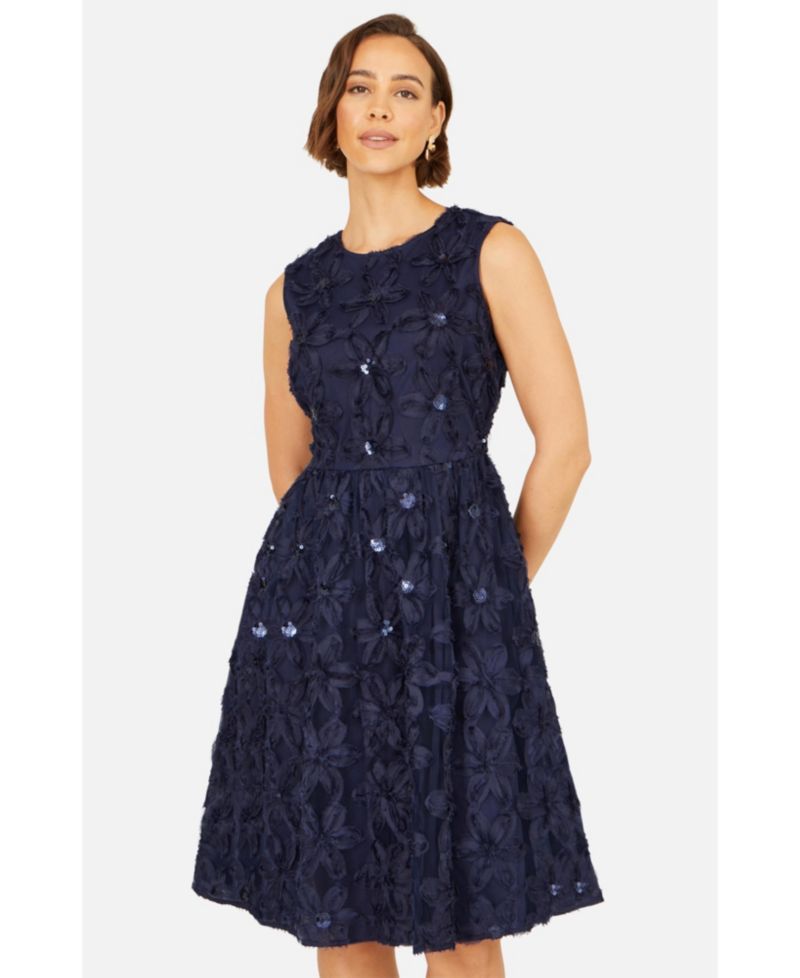 Women's Sequin Floral Applique Skater Dress