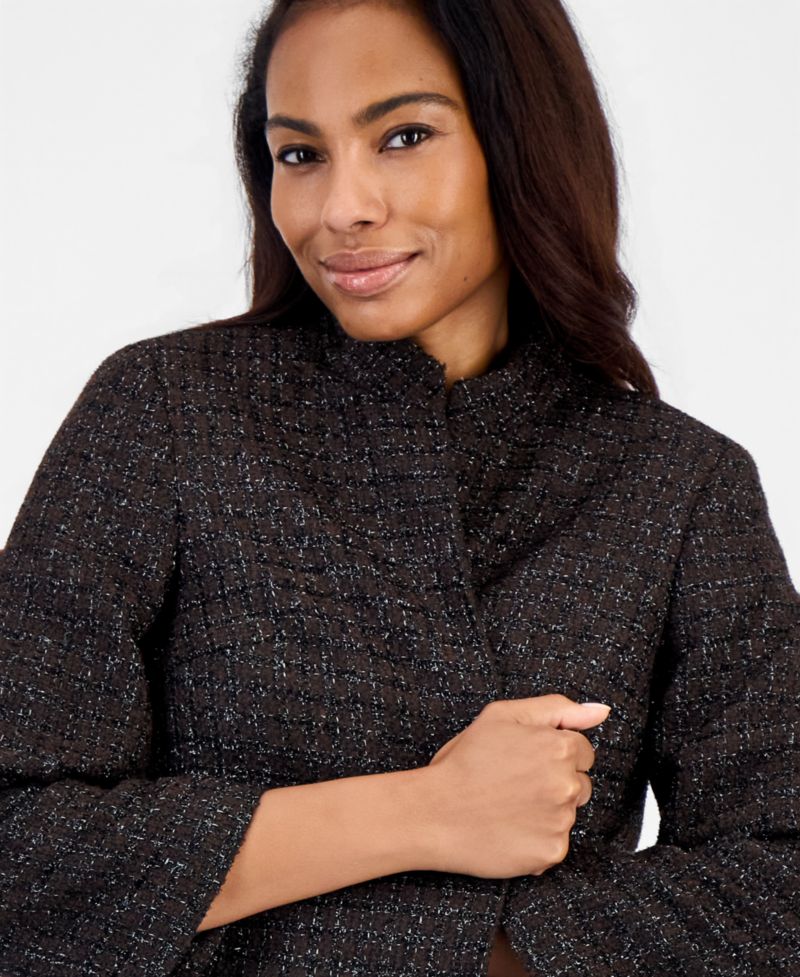 Women's Bell Sleeve Eyelash Tweed Stand Collar Jacket