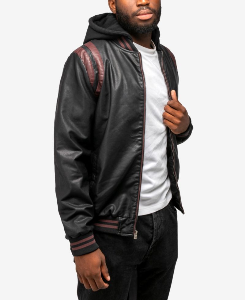 XRAY Men's Grainy PU Hooded Jacket With Faux Shearling Lining