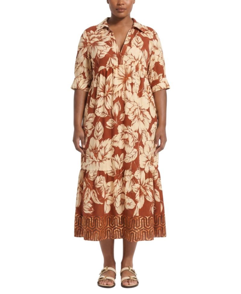 Plus Size Collared A-Line Midi Dress