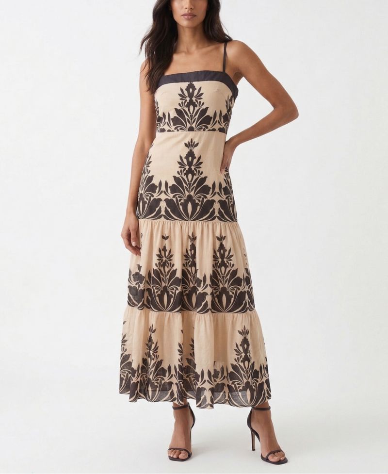 Women's Tiered A-Line Square Neck Midi Dress