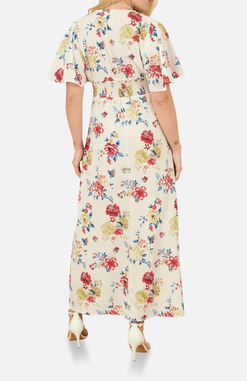 Women's Ruched Waist V-Neck Midi Dress