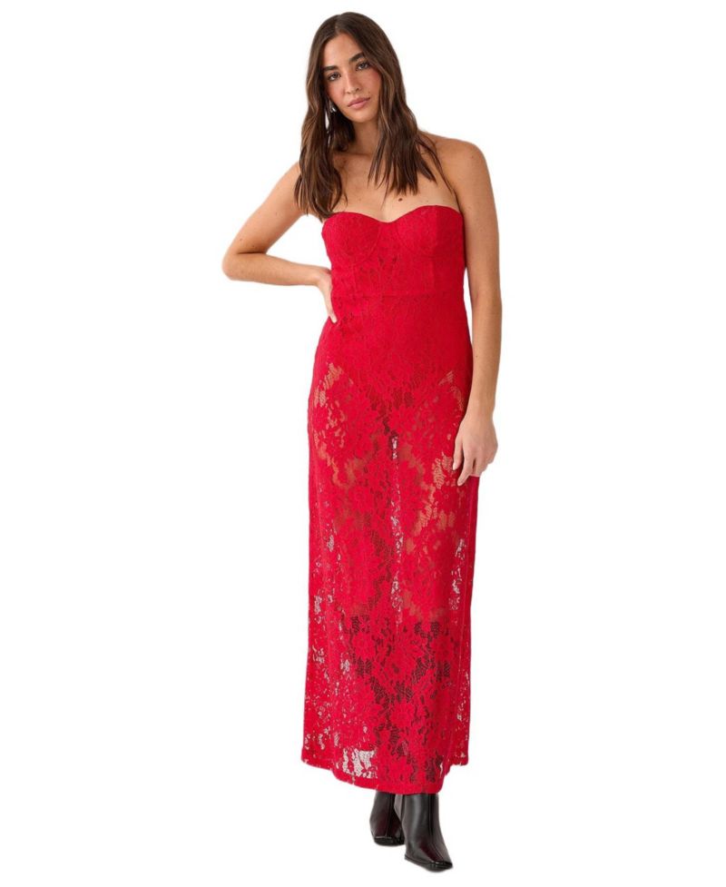 Women's Lace Bandeau Sheer Maxi Dress
