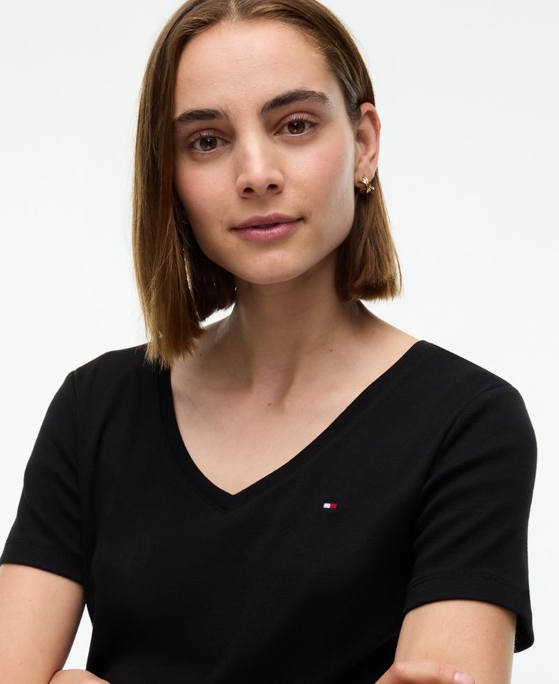 Women's Rib Slim V-Neck Short-Sleeve T-Shirt