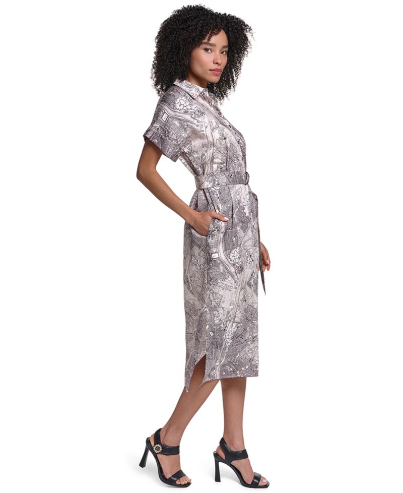 Women's Printed Twill Midi Shirt Dress