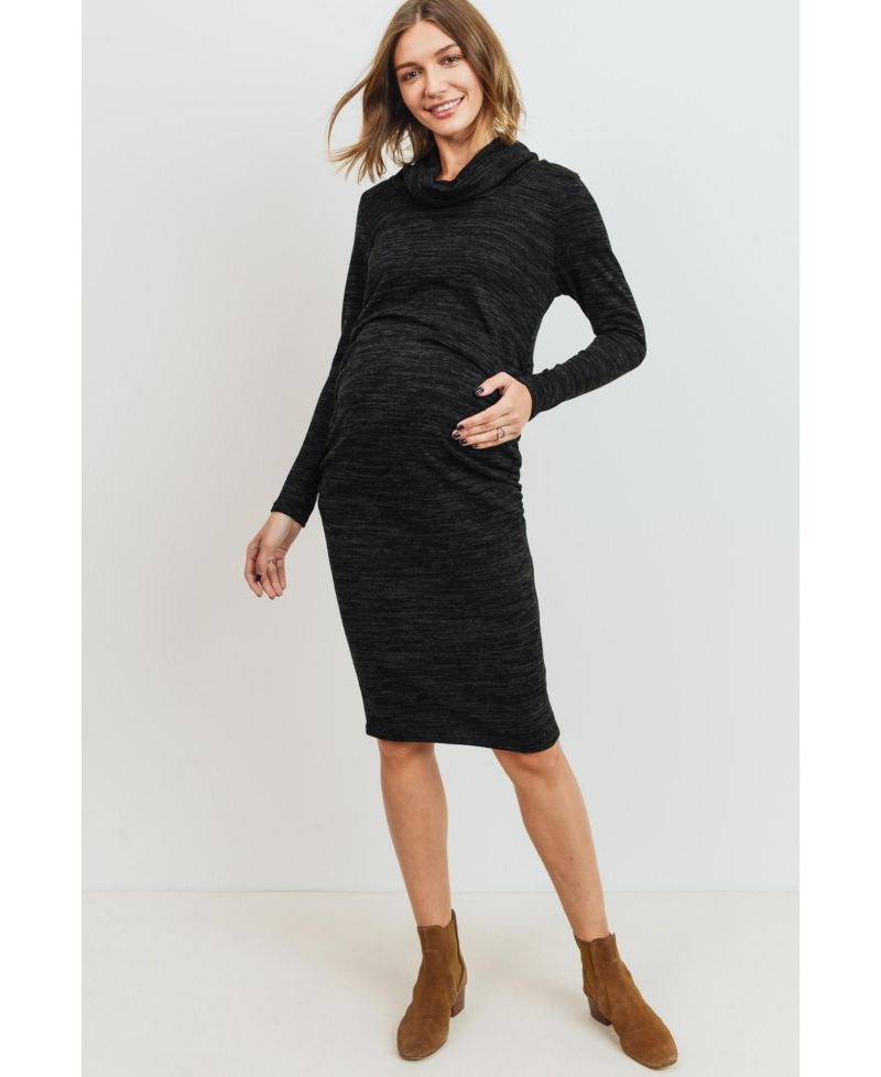Maternity Long-Sleeve Cowl-Neck Ruched Dress