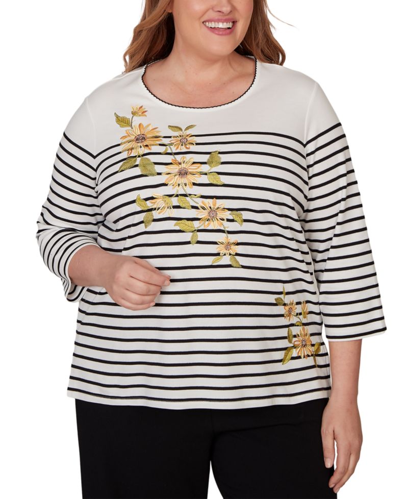 Plus Size Sunflower Stripe Knit Top
