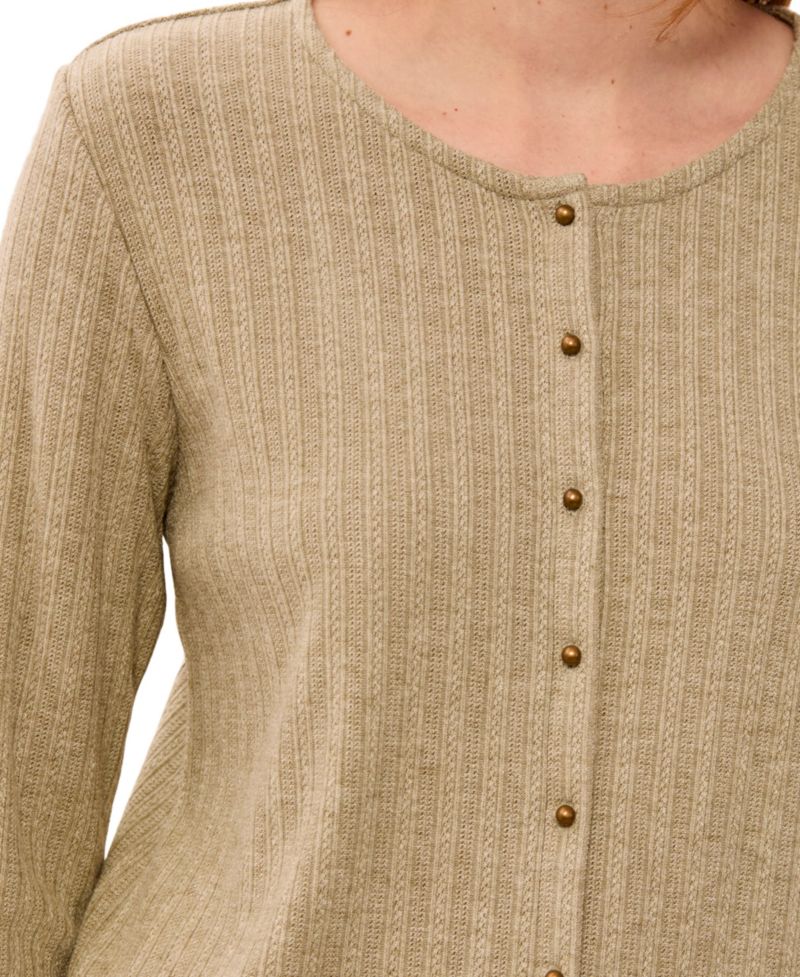 Women's Vertical Cable Knit Crewneck Cardigan