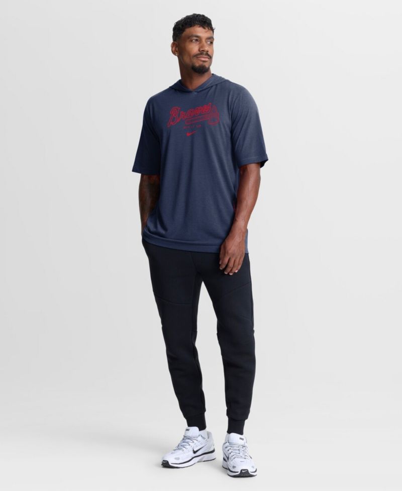 Men's Navy Atlanta Braves Arched Wordmark Tri-Blend Hooded T-Shirt