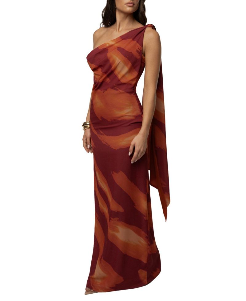 Women's Gallery Night One-Shoulder Asymmetric Drape Maxi Dress
